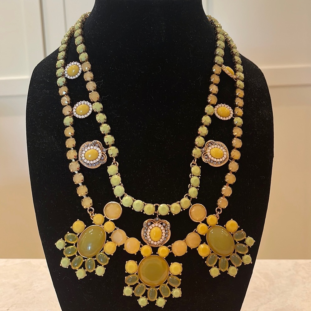 J. Crew crystal statement necklace citron lime green yellow gold